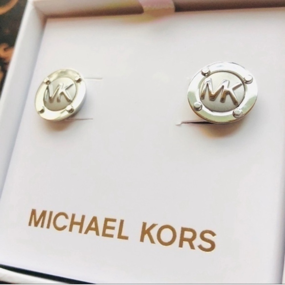 Michael Kors Silver MK Stud Earrings - Picture 1 of 1